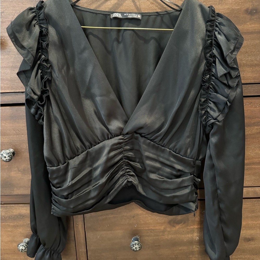Zara Black Ruched Blouse
